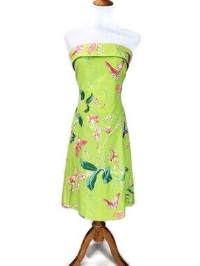 👗 CK BRADLEY Dress Strapless Floral Butterflies Garden Party Brunch Size 10 👗